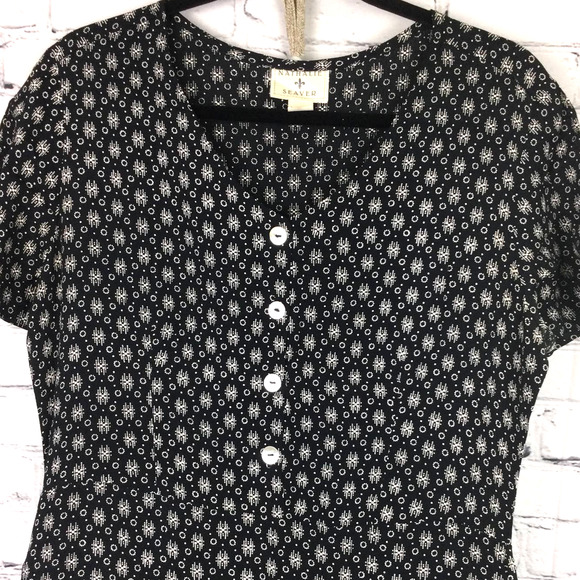 VTG Nathalie Seaver Women's Geometric Round Neck Short Sleeve Black Maxi Dress 1 - Picture 2 of 12